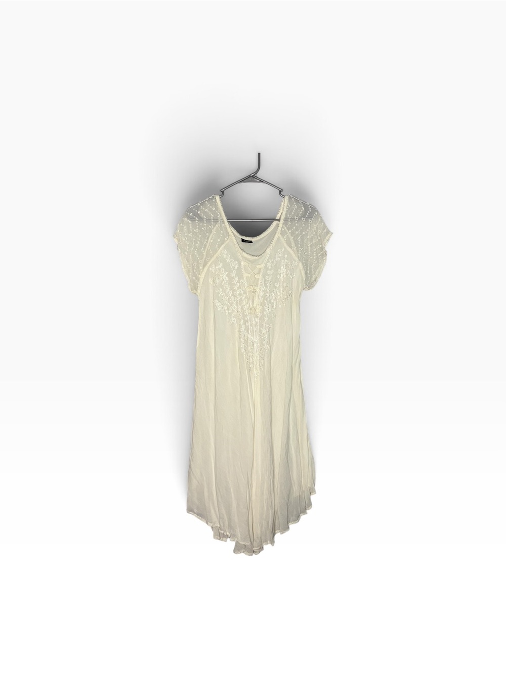 White/Cream Embroidered Flowy Sheer Midi Dress Boho Fairy Free Size